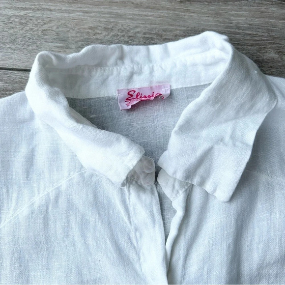 Elissia Pure Linen Studded Accent  White Button Down Shirt Blouse Made in Italy - Picture 5 of 16